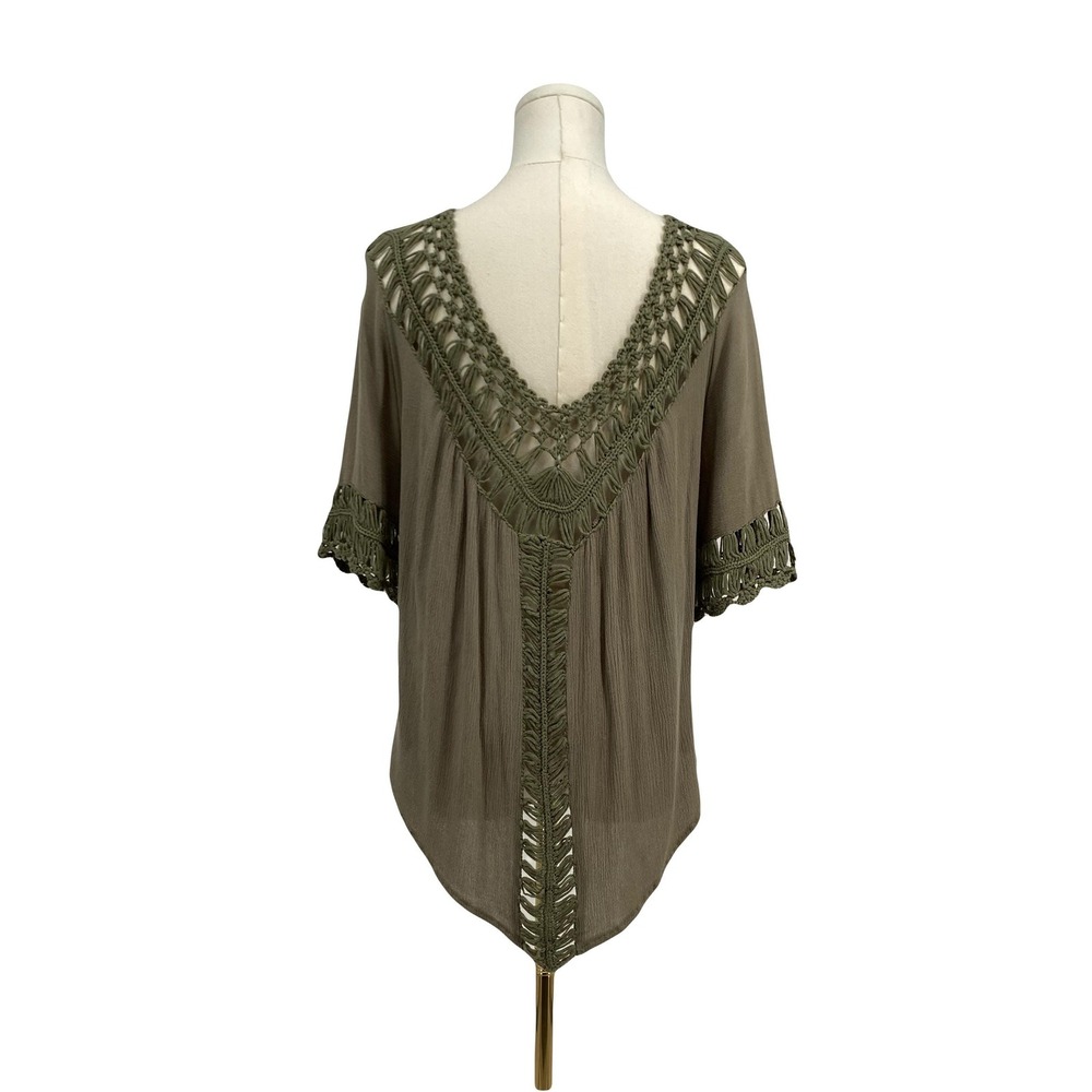 Boho Crochet Top Size Medium Olive Green Forest Fairy Festival Layering Coverup